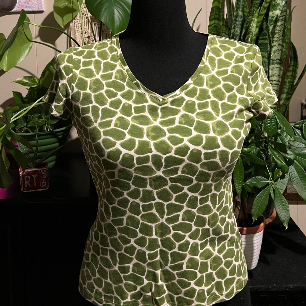 Croft & Barrow V-neck. Size XS. Green turtle print